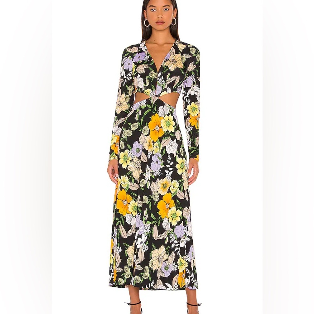 AFRM noir floral cut out dress new with tags